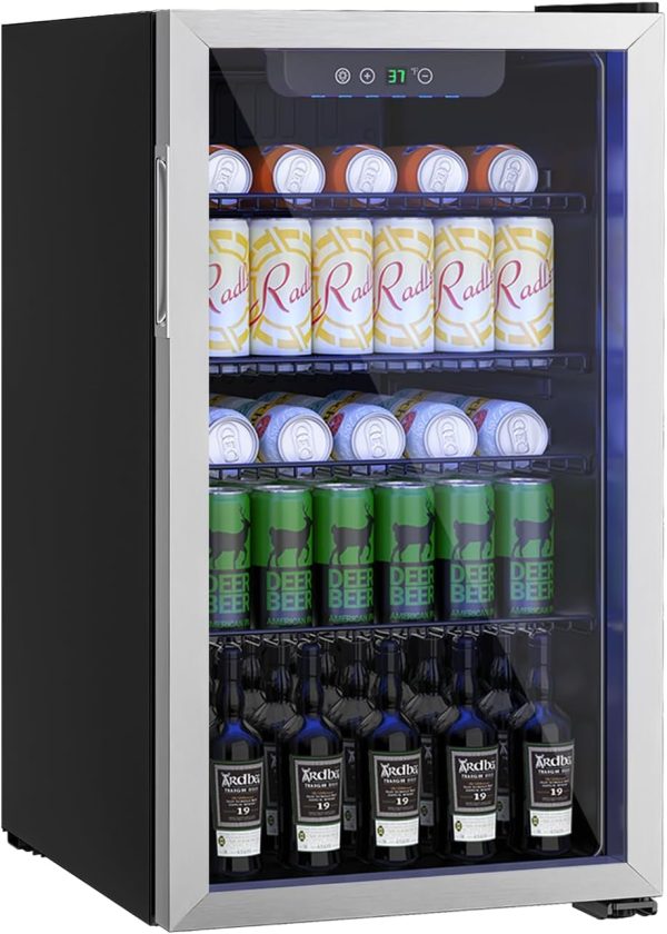 Mini Fridge,126 Can Freestanding Beverage Refrigerator with Glass Front Door, Under Counter Drink Dispenser with Adjustable Shelves Discount