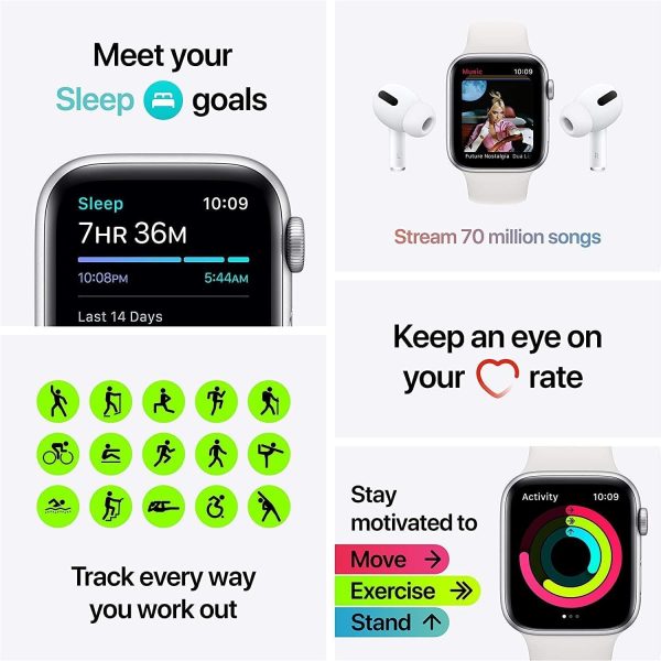 Apple Watch SE (GPS + Cellular, 40mm) - Silver Aluminum Case with White Sport Band (Renewed) Discount - Image 3
