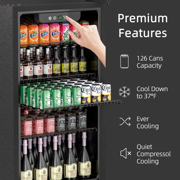 Mini Fridge,126 Can Freestanding Beverage Refrigerator with Glass Front Door, Under Counter Drink Dispenser with Adjustable Shelves Discount - Image 3